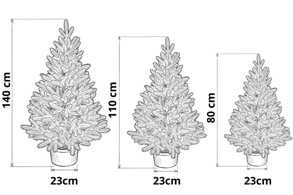 Abmessungen der Weihnachtsbäume in Aspen-Kübel