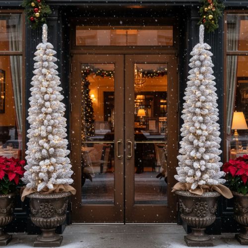 Choinka sztuczna Slim przed wejściem do restauracji