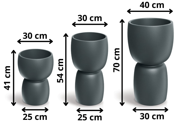 Gartenblumenkübel Duala, H 41, 54 und 70 cm, anthrazit, Set - Maße