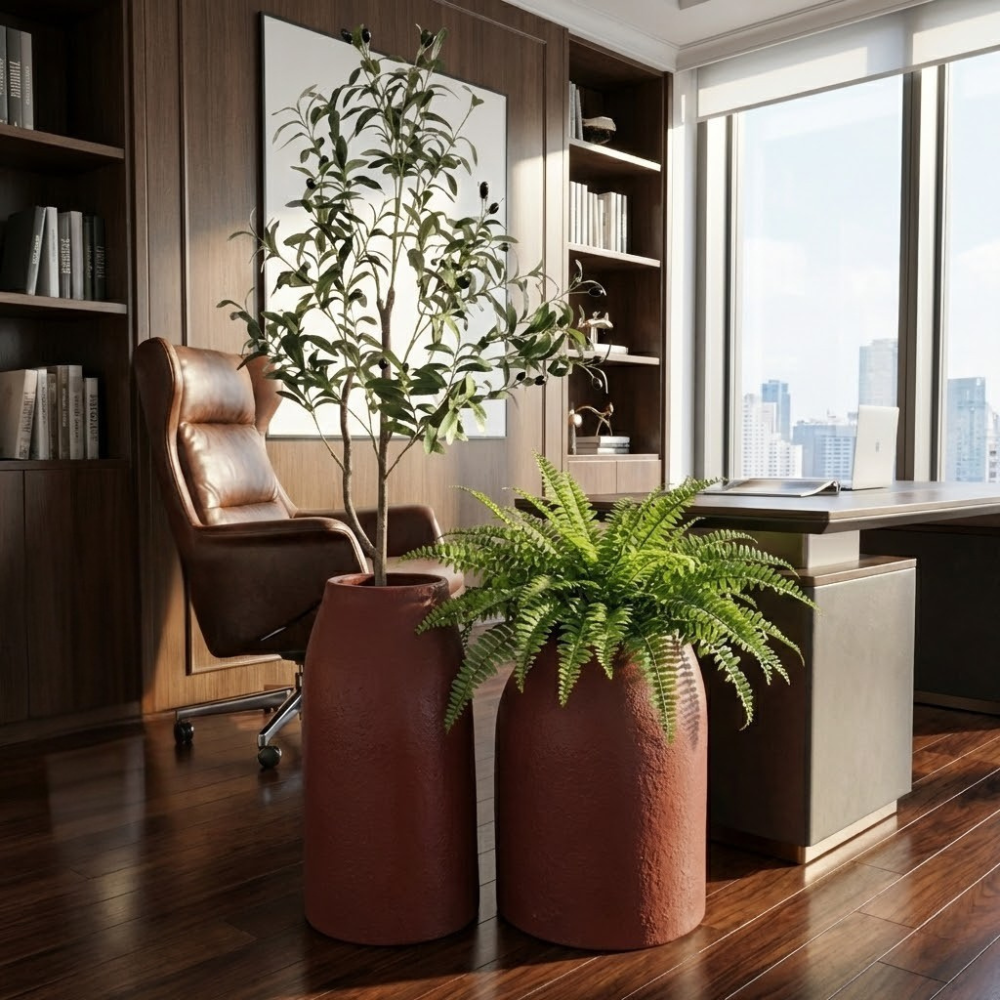 Hoher Blumentopf Epoko, Höhe 60 und 70 cm, ziegelrot, Set