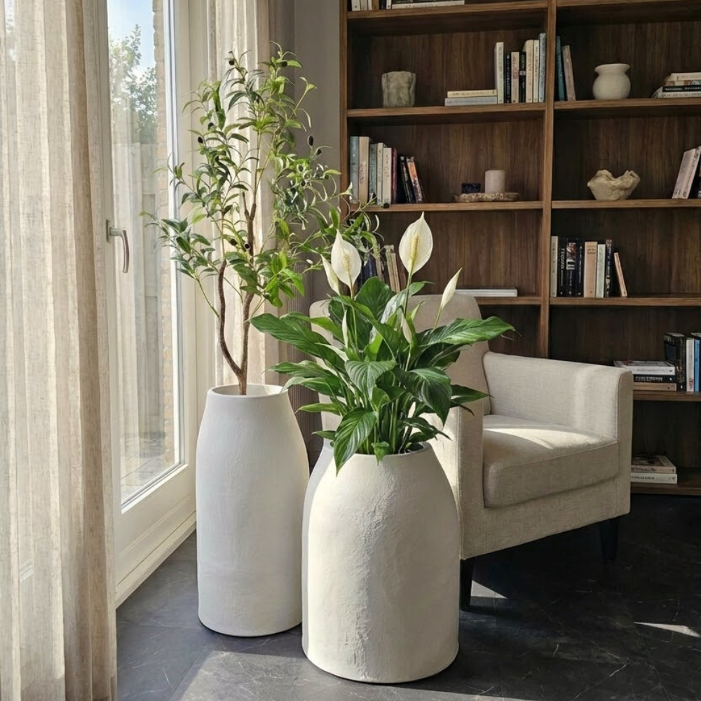 Hoher Blumentopf Epoco, H 60 und 70 cm, creme, Set