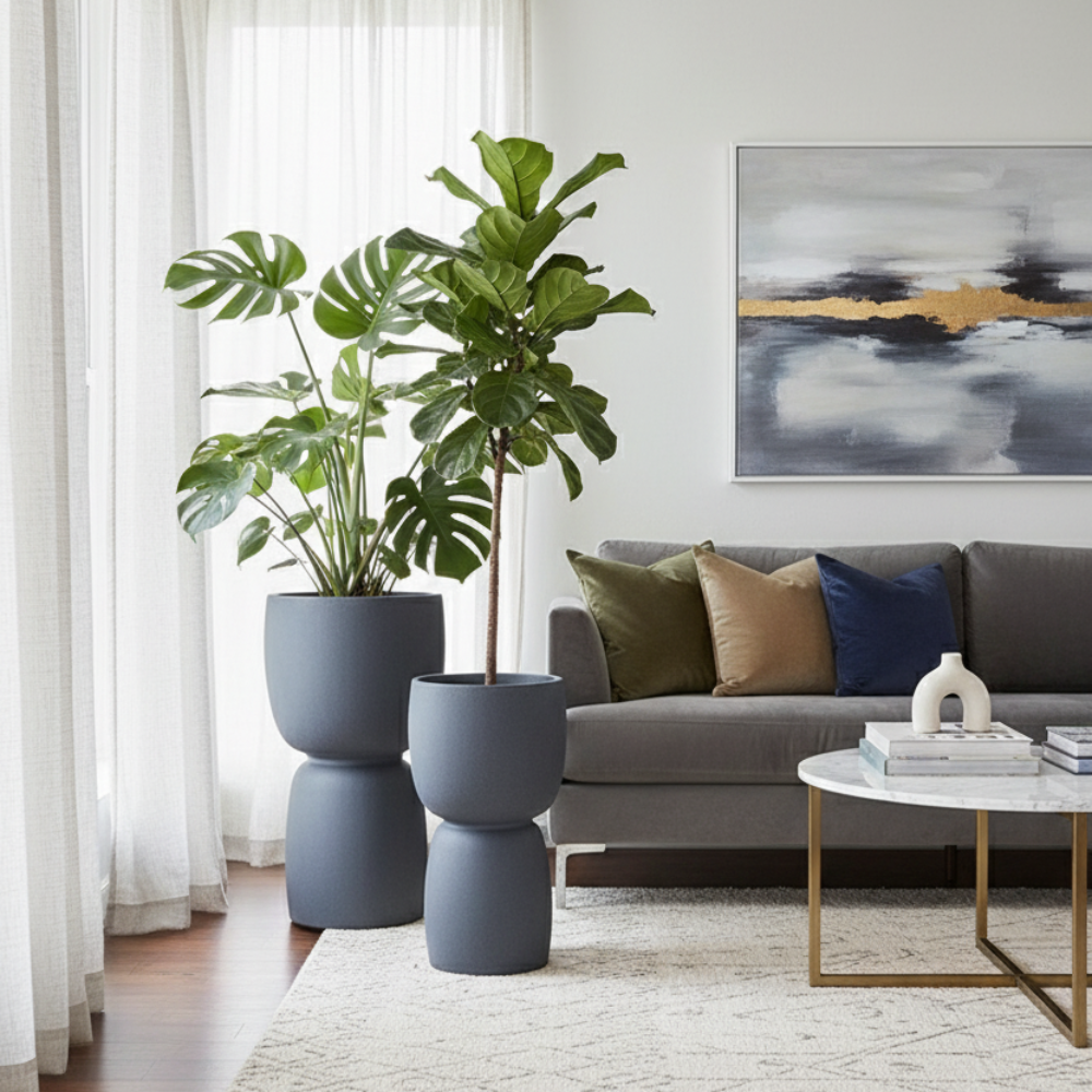 Gartenblumenkübel Duala, H 54 und 70 cm, anthrazit, Set