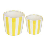 Vanity Lemon gelb gestreifte Keramik Blumentöpfe H.15 und 19 cm, Set